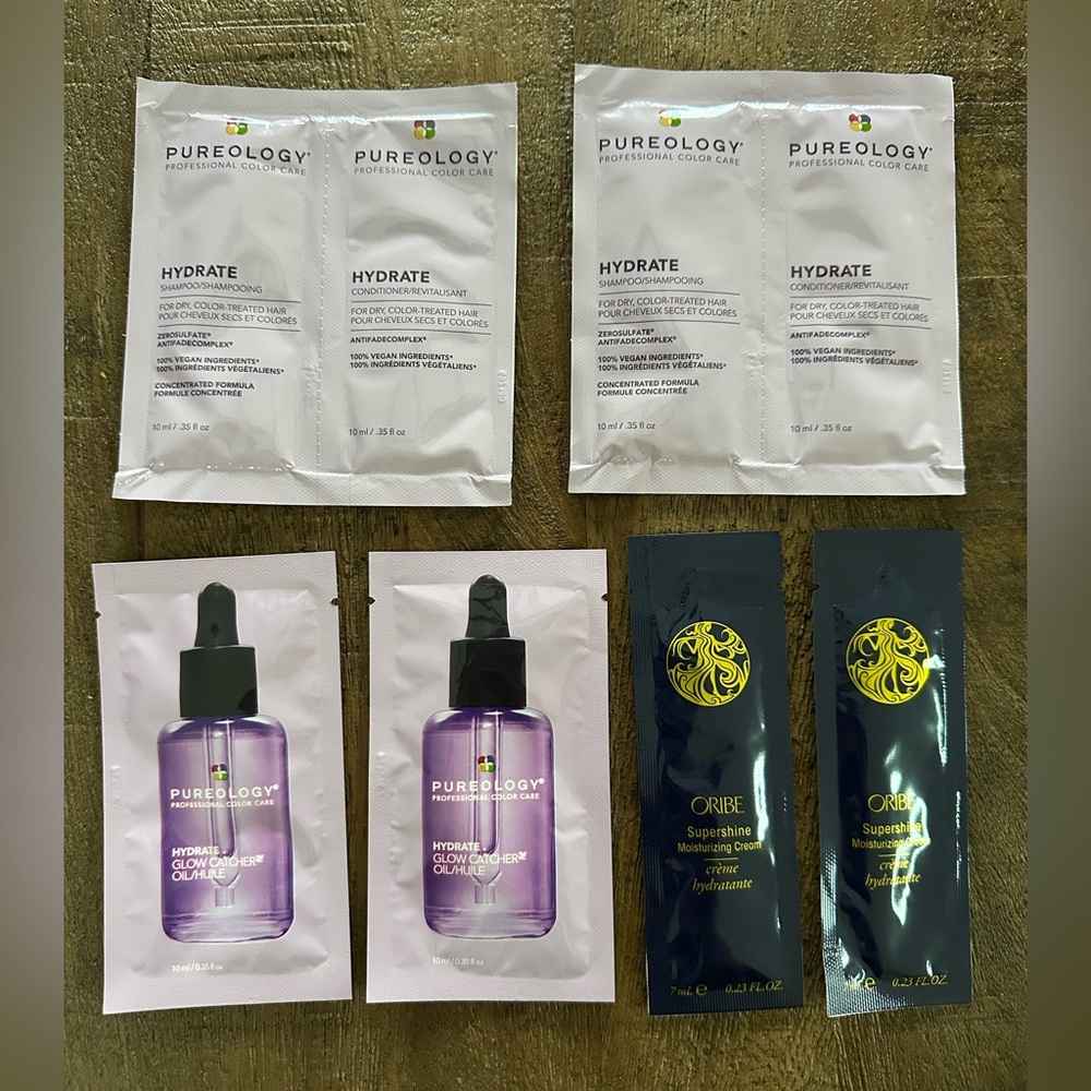bundle set of hair products - Pureology Hydrate shampoo conditioner, oil, Oribe